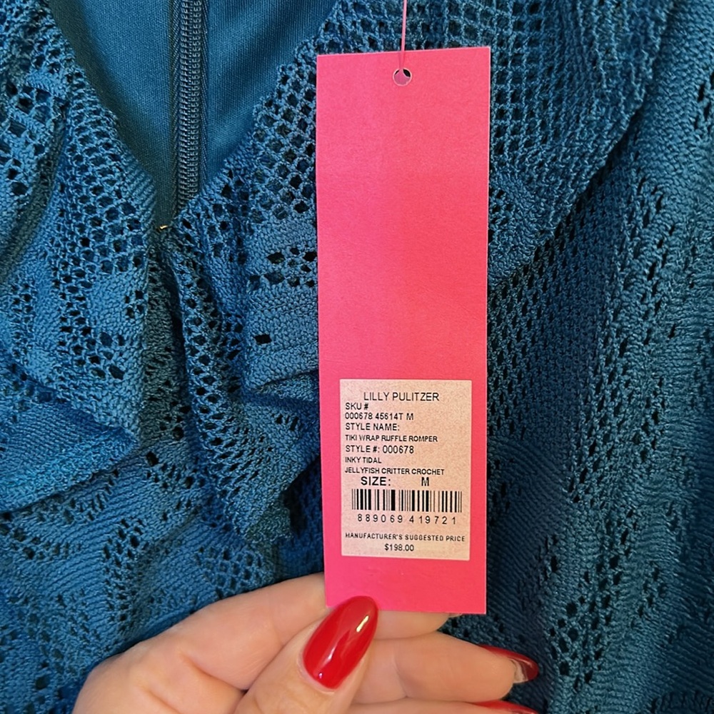 NWT Lily Pulitzer Teal Lace Wrap Dress with built in shorts. Size Medium. - Picture 6 of 11